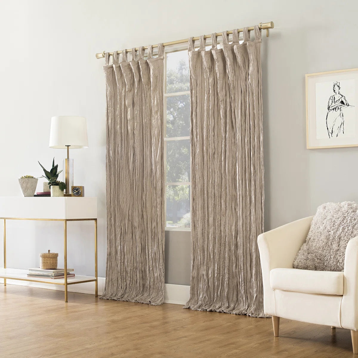 Fernandes Distressed Velvet Semi-Sheer Tab Top Curtain Panel