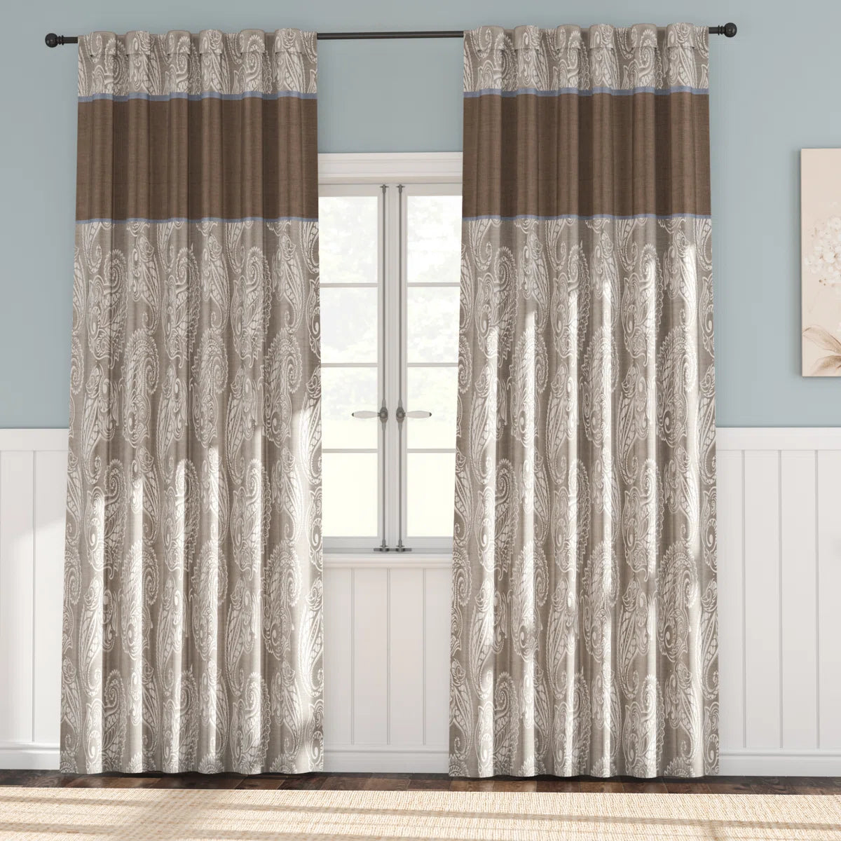 Aubrey Jacquard Black Curtain Panel Pair 50x84" (Set of 2)