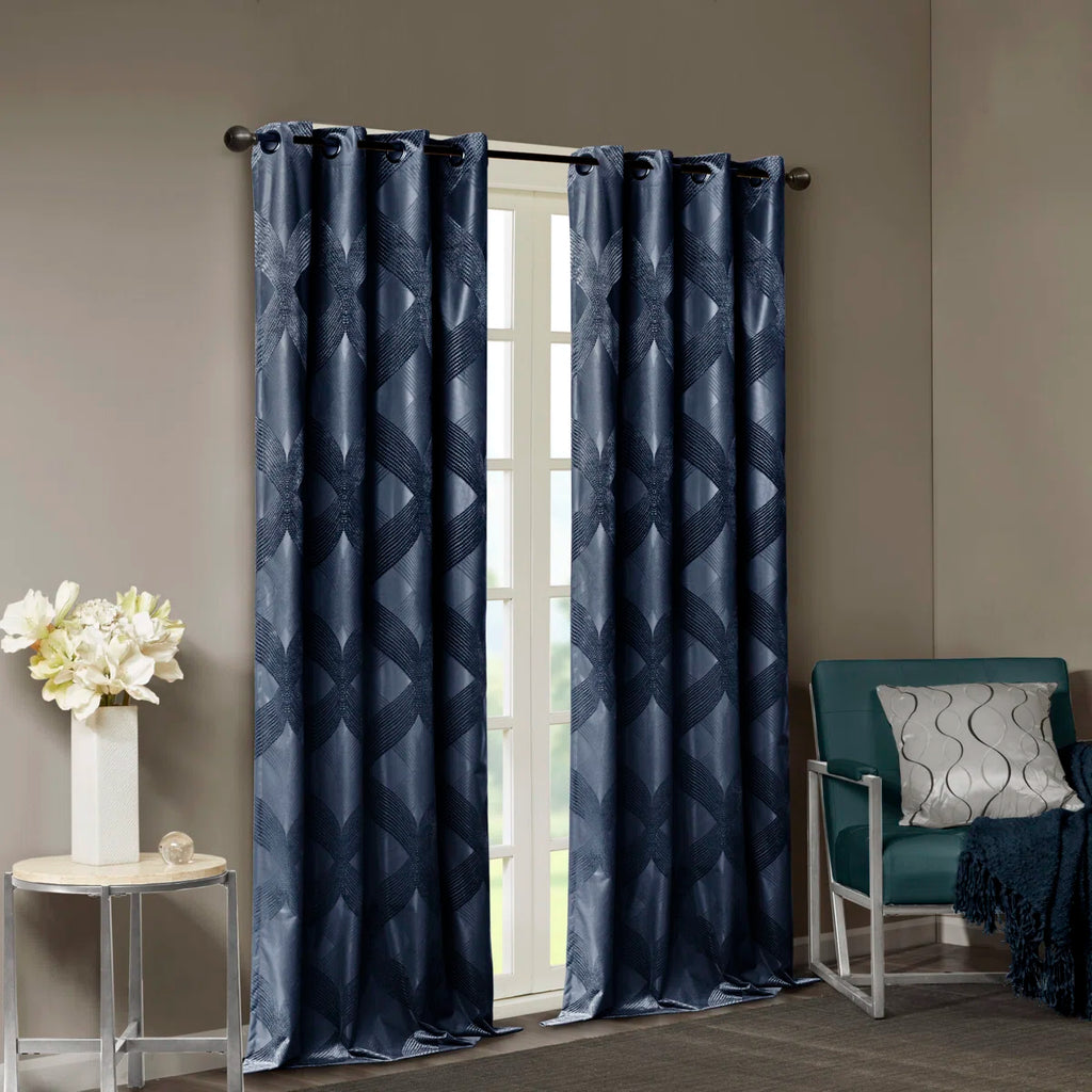 Bentley Ogee Knitted Jacquard Geometric Total Blackout Single Curtain Panel