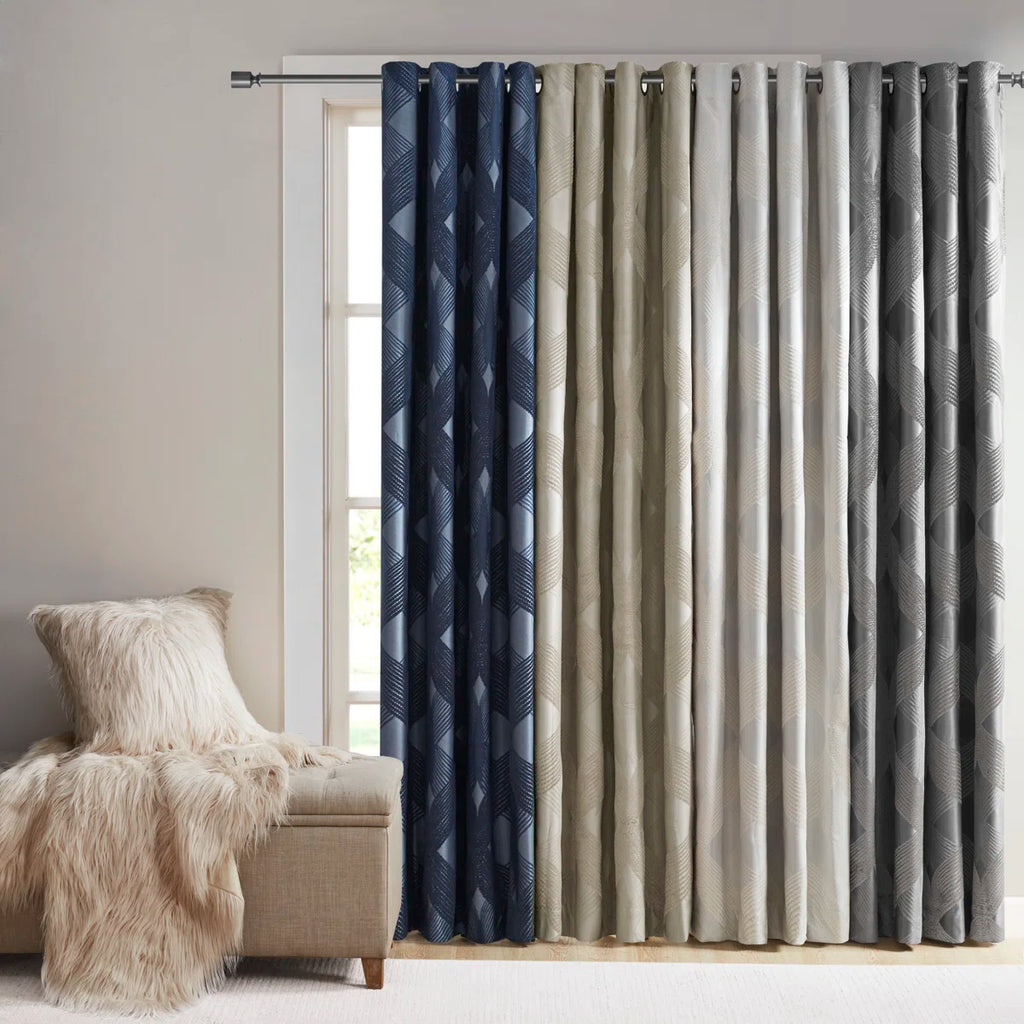 Bentley Ogee Knitted Jacquard Geometric Total Blackout Single Curtain Panel