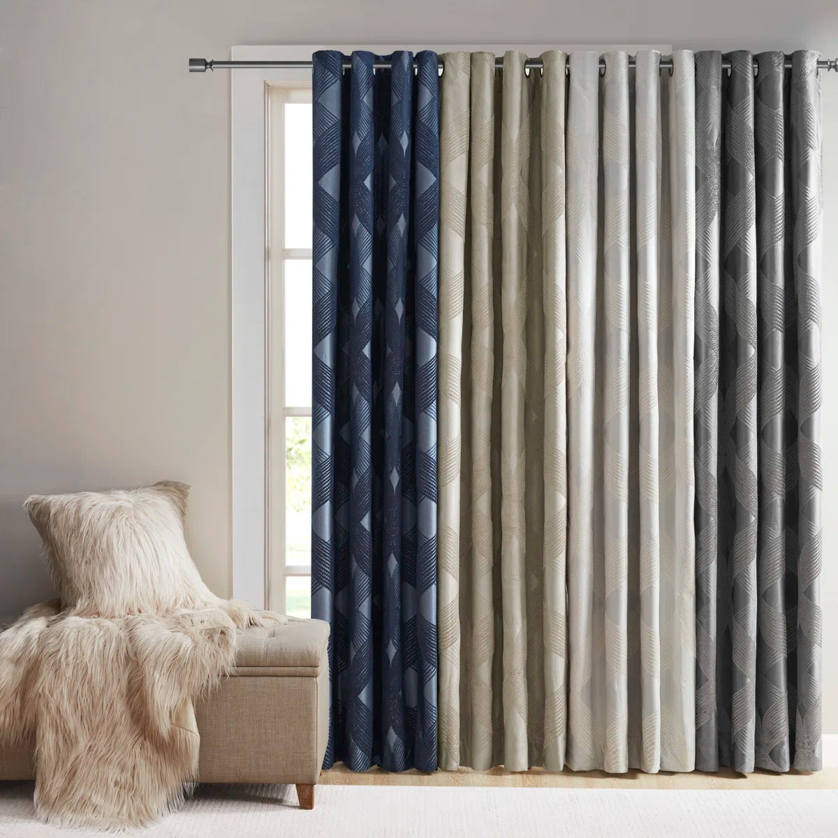 Bentley Ogee Knitted Jacquard Geometric Total Blackout Single Curtain Panel