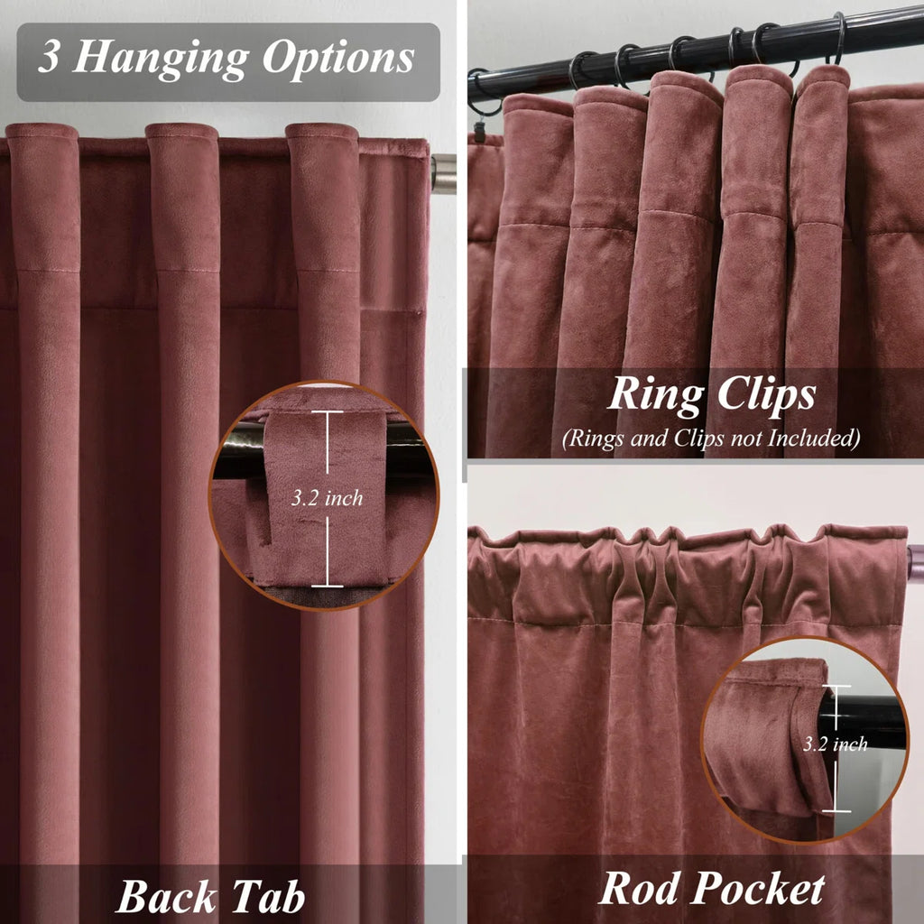 Dessy Velvet Curtains 2 Panel Set Super Soft luxury Rod Pocket Back Tab Curtains (Set of 2)