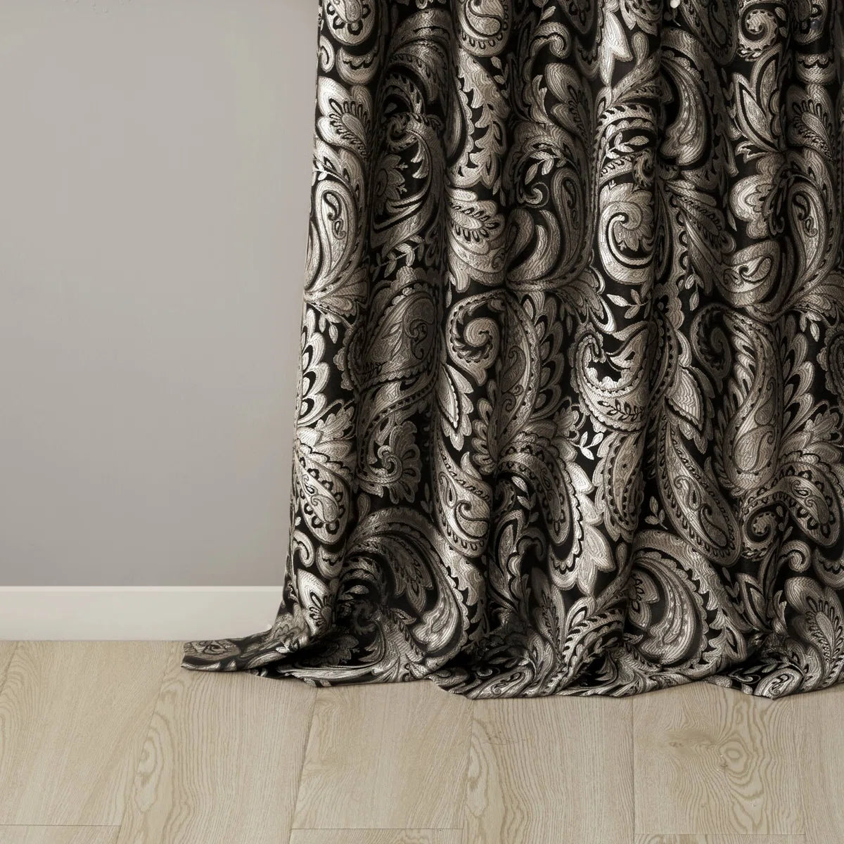 Aubrey Jacquard Black Curtain Panel Pair 50x84" (Set of 2)
