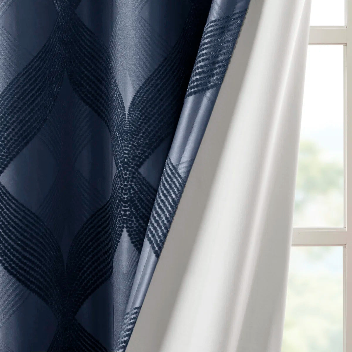 Bentley Ogee Knitted Jacquard Geometric Total Blackout Single Curtain Panel
