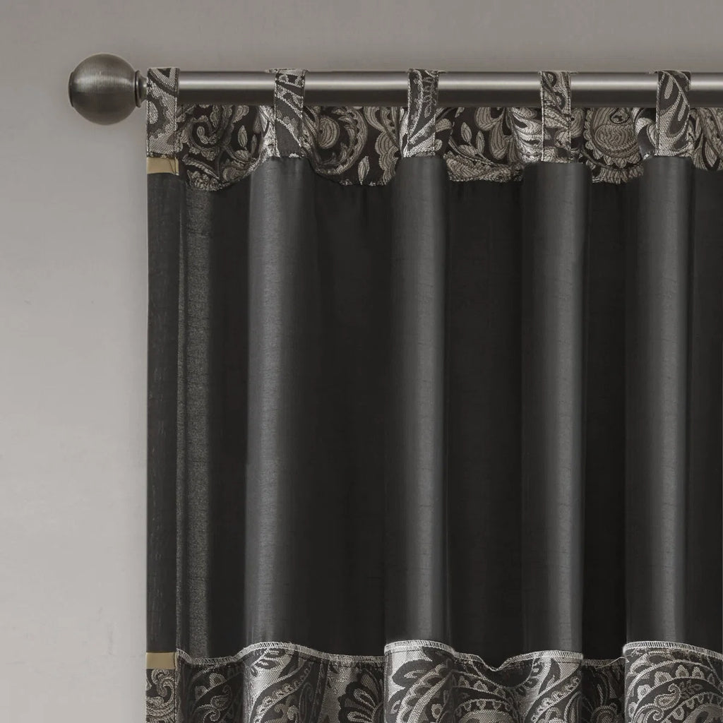 Aubrey Jacquard Black Curtain Panel Pair 50x84" (Set of 2)