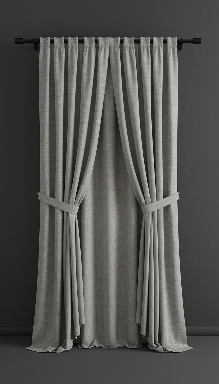 Pebble Grey Blackout Linen Curtain Set