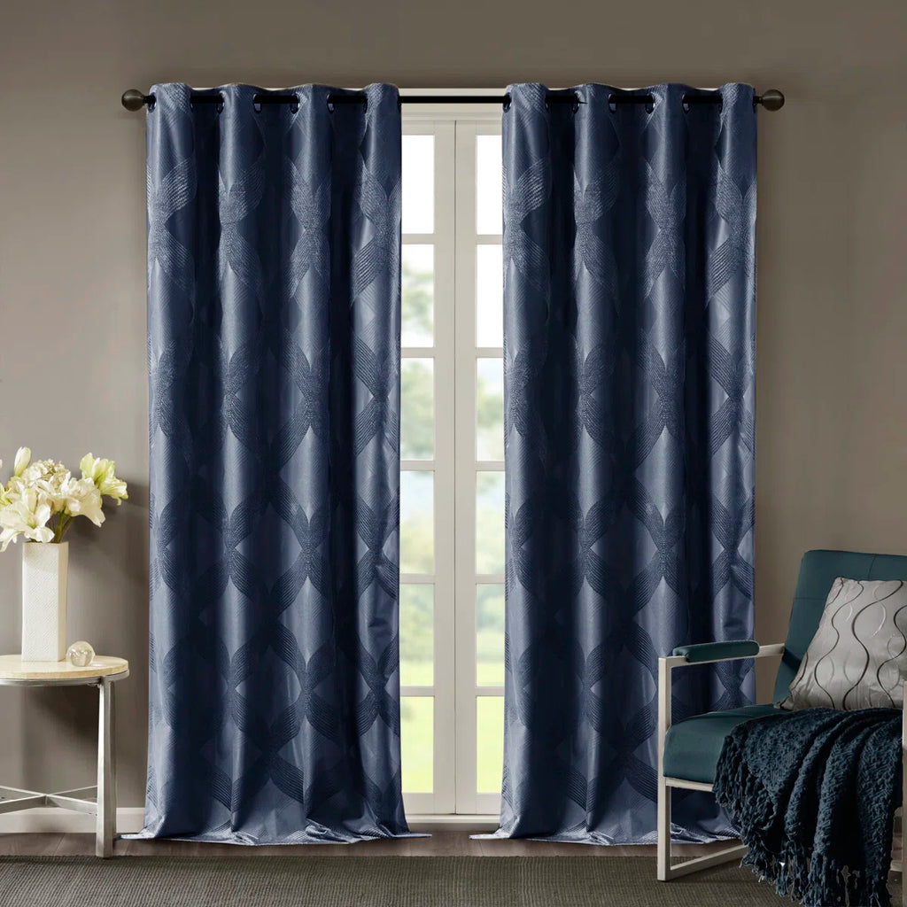Bentley Ogee Knitted Jacquard Geometric Total Blackout Single Curtain Panel